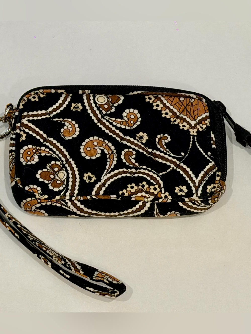 Vera Bradley Caffe Latte Zip Wallet Wristlet Quilted Retired Black Brown Paisley